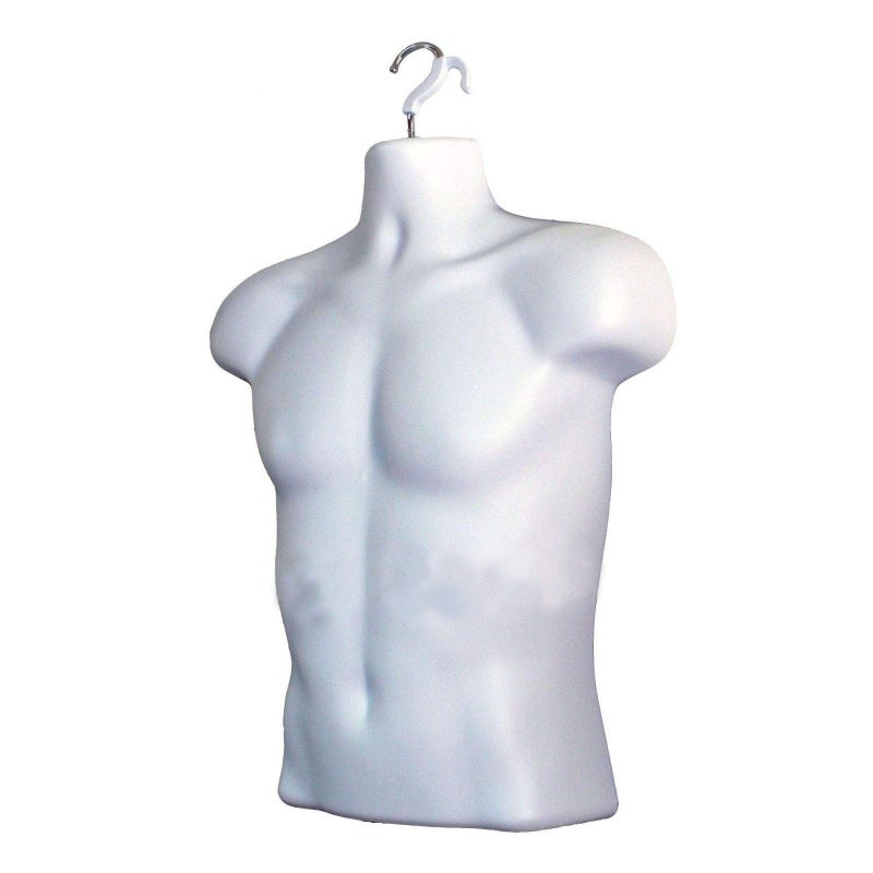 DisplayTown Male Mannequin Torso Hollow Back Body Stackable Dress Form with Hanging Hooks for Tshirt Display, Countertop, Craft Shows, Photos and Design, S-M Clothing Size (White, Set of 1) - Image 2
